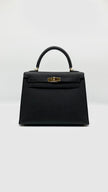 Preowned. Hermes Kelly 25 Black Epsom Sellier PHW. CPY539DQ|5460