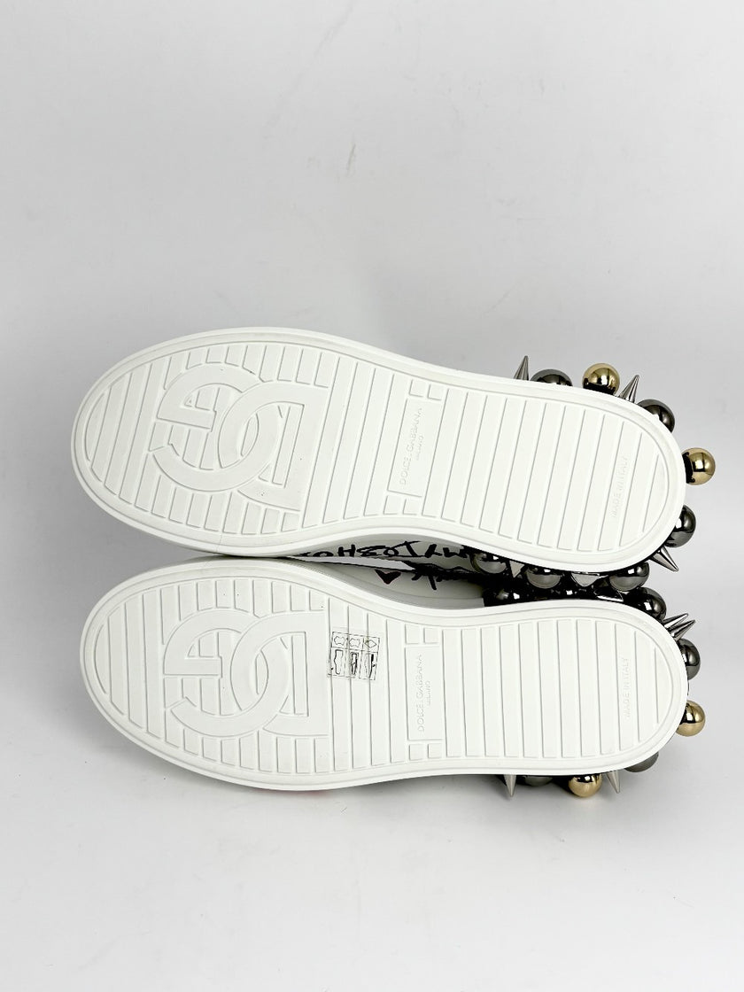 Brand New. Dolce & Gabbana Portifino w/ Patch White Sneakers. 36.5|12890