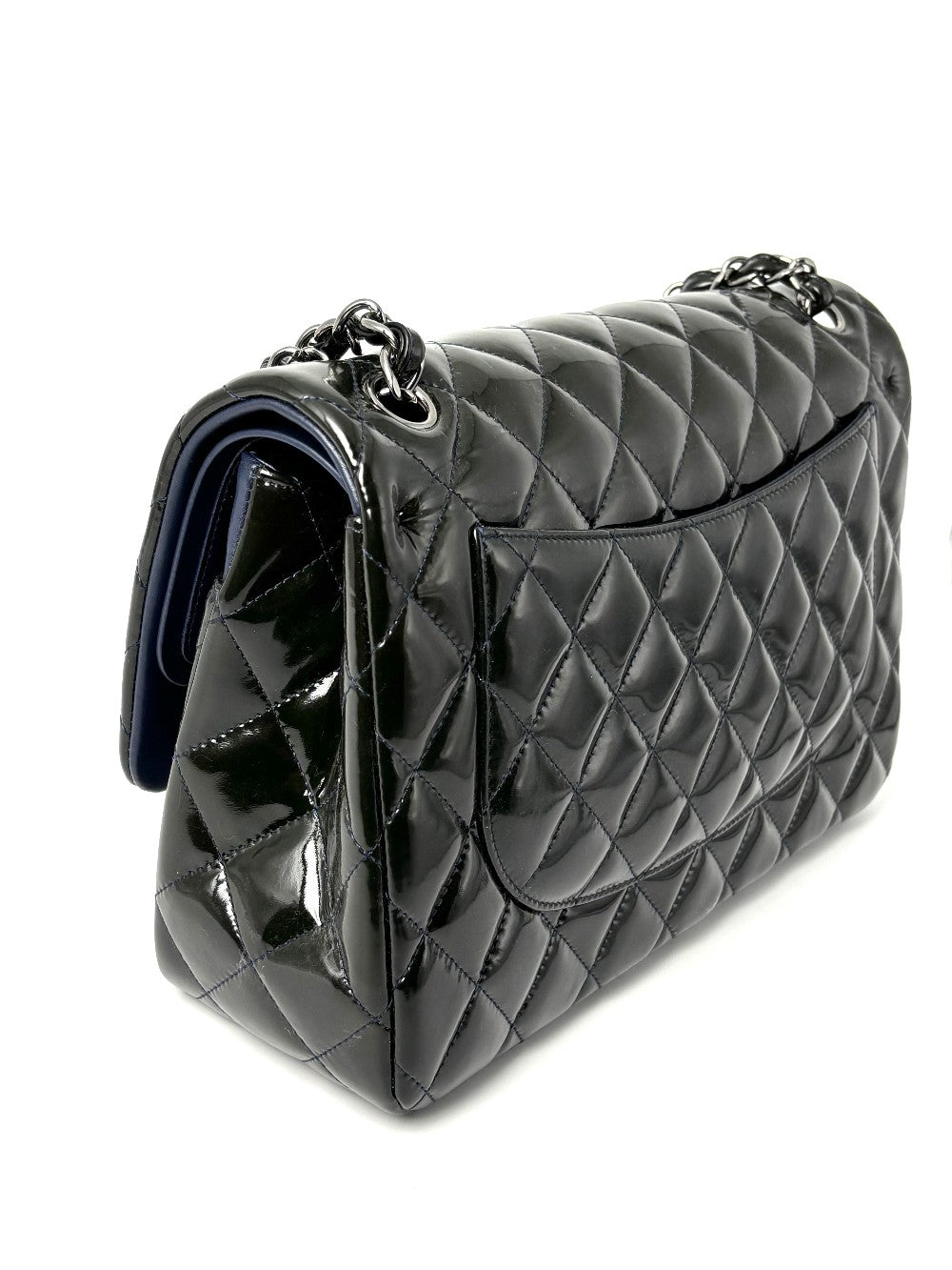 [SALE] Preowned. Chanel Jumbo Double Flap Patent Olive Green SHW. 20095763|11062