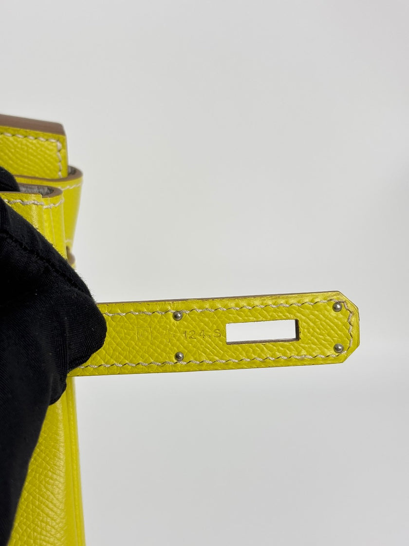 Preowned. Hermes Birkin 30 Bicolor Lime/Gris Epsom PHW. O124.S|3476