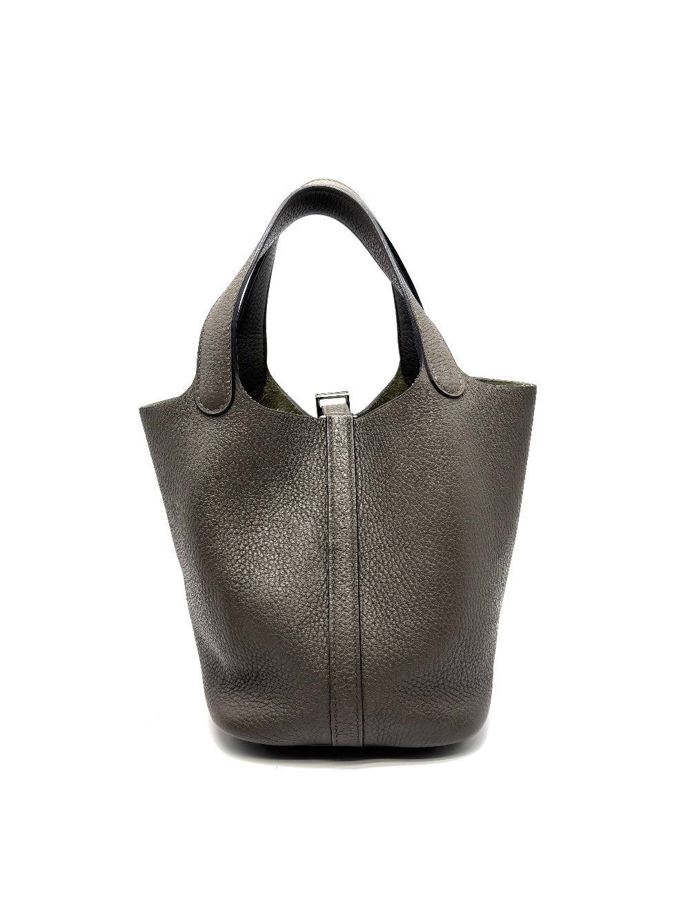 Preowned. Hermes Picotin 18 Etain Clemence PHW. ACT035BN|17436