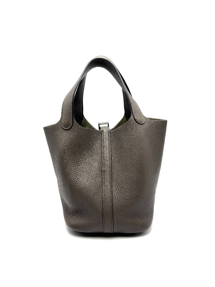 Preowned. Hermes Picotin 18 Etain Clemence PHW. ACT035BN|17436
