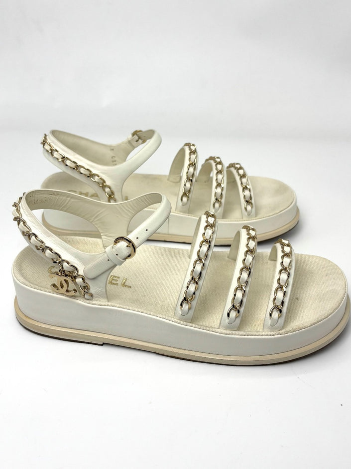 Brand New. Chanel Chain Sandals White. 37|6470
