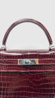 Like New. Hermes Kelly 28 Bordeaux Porosus Croc PHW. H Square 020013|15245