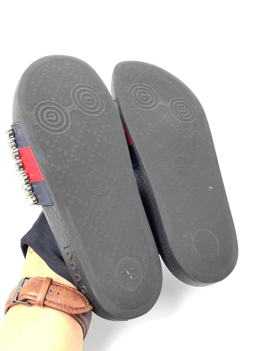 Unused. Gucci Slides W/Crystal Black. 35|7590