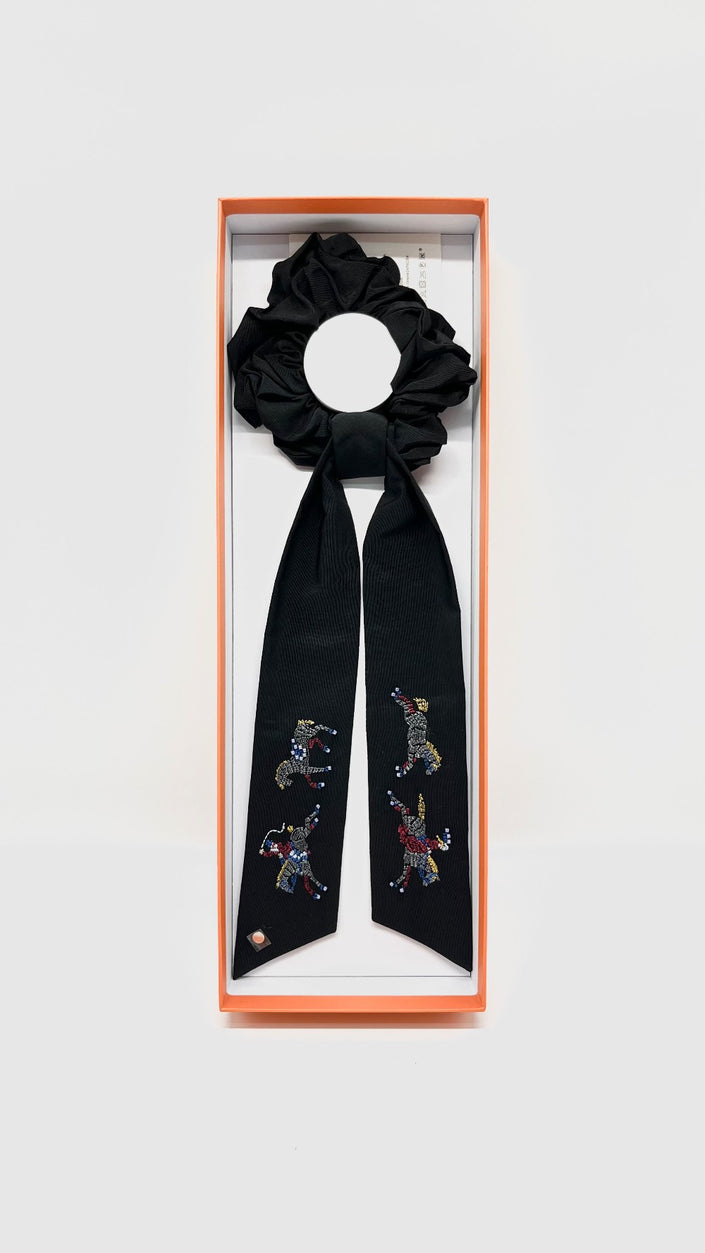 Brand New. Hermes Knight Parade Scrunchie Black Silk|14539