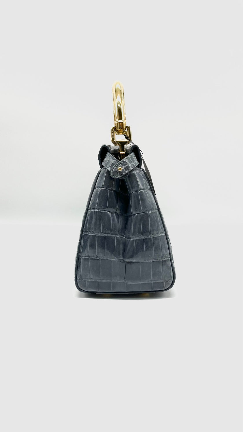 Brand New. Fendi Peekaboo Mini Croc Gray|7848