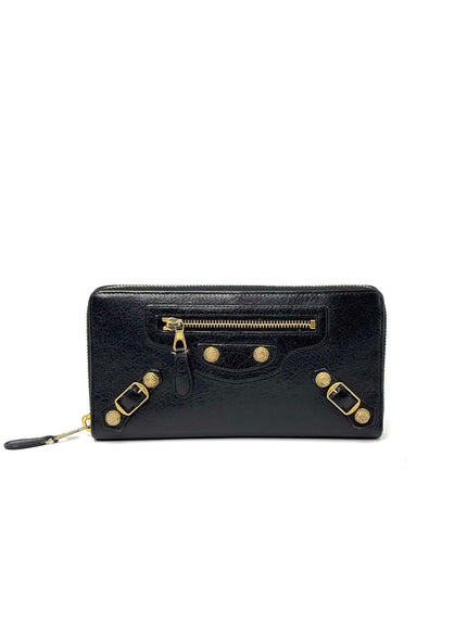 Preowned. Balenciaga Zip Long Wallet Black|7021