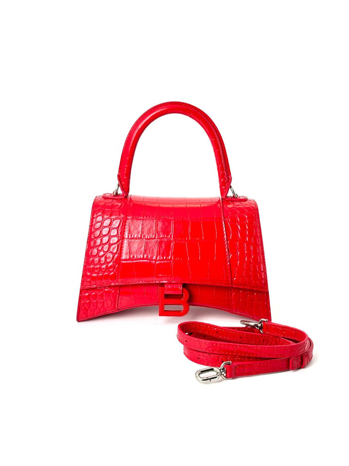Like New. Balenciaga Hourglass Croc Red Top Handle|5900