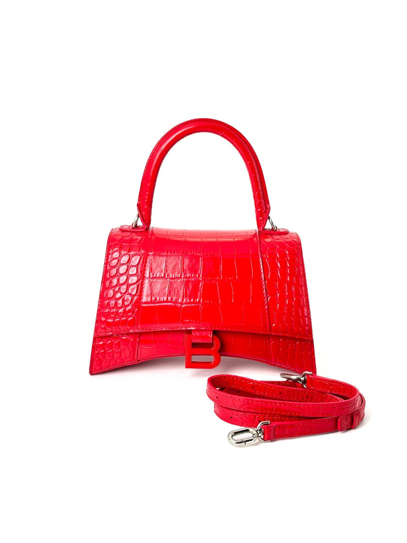 Like New. Balenciaga Hourglass Croc Red Top Handle|5900