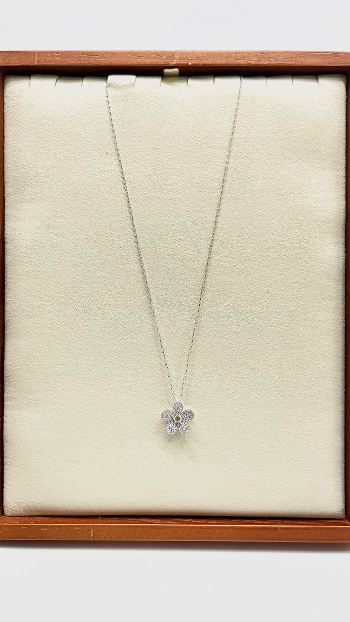 Brand New. Daisy Diamond necklace 0.69Ct 16 inches length HK 14K White Gold|10932