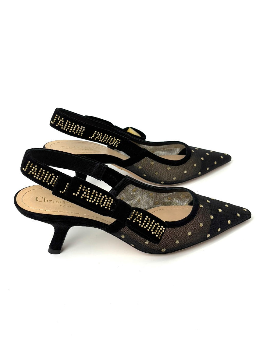 Brand New. Dior Low Heel Slingback Mesh Black. 37.5|7462