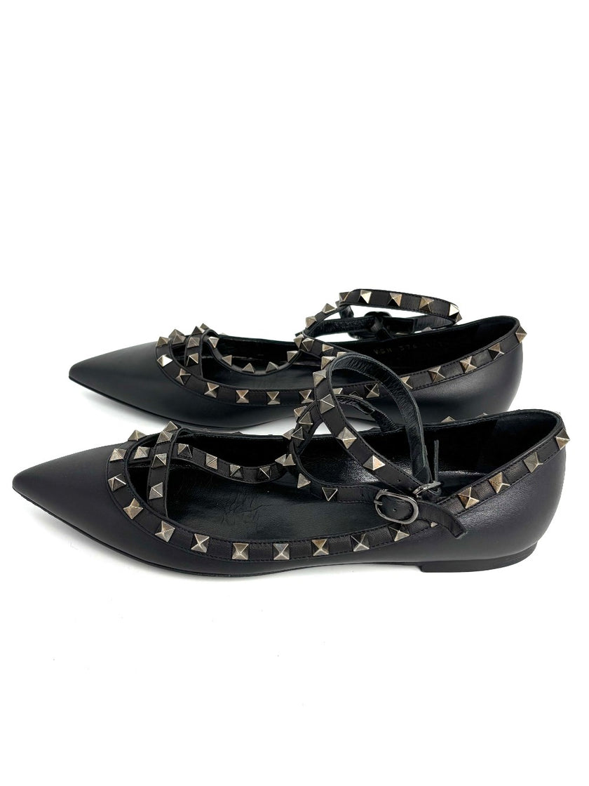 Preowned. Valentino Cage Flats Black. 39.5|12654