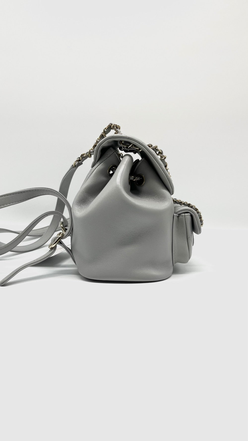 Brand New. Chanel Duma Backpack Gray Lambskin GHW. XX14TUKS|7864