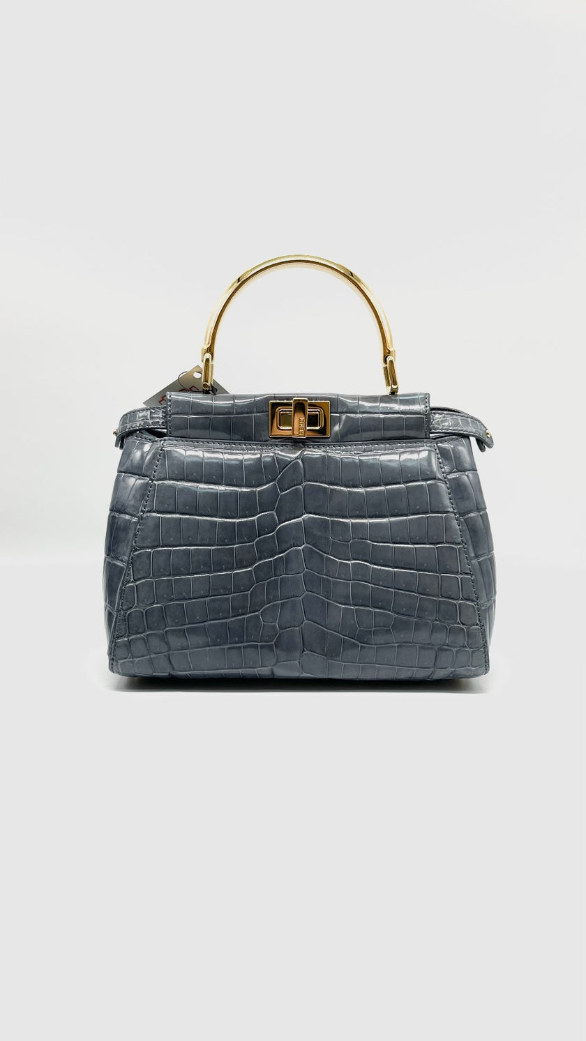 Brand New. Fendi Peekaboo Mini Croc Gray|7849