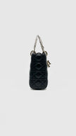 Like New. Lady Dior Small Black Lambskin with Snakeskin Top Handle GHW. 02MA0254|14679
