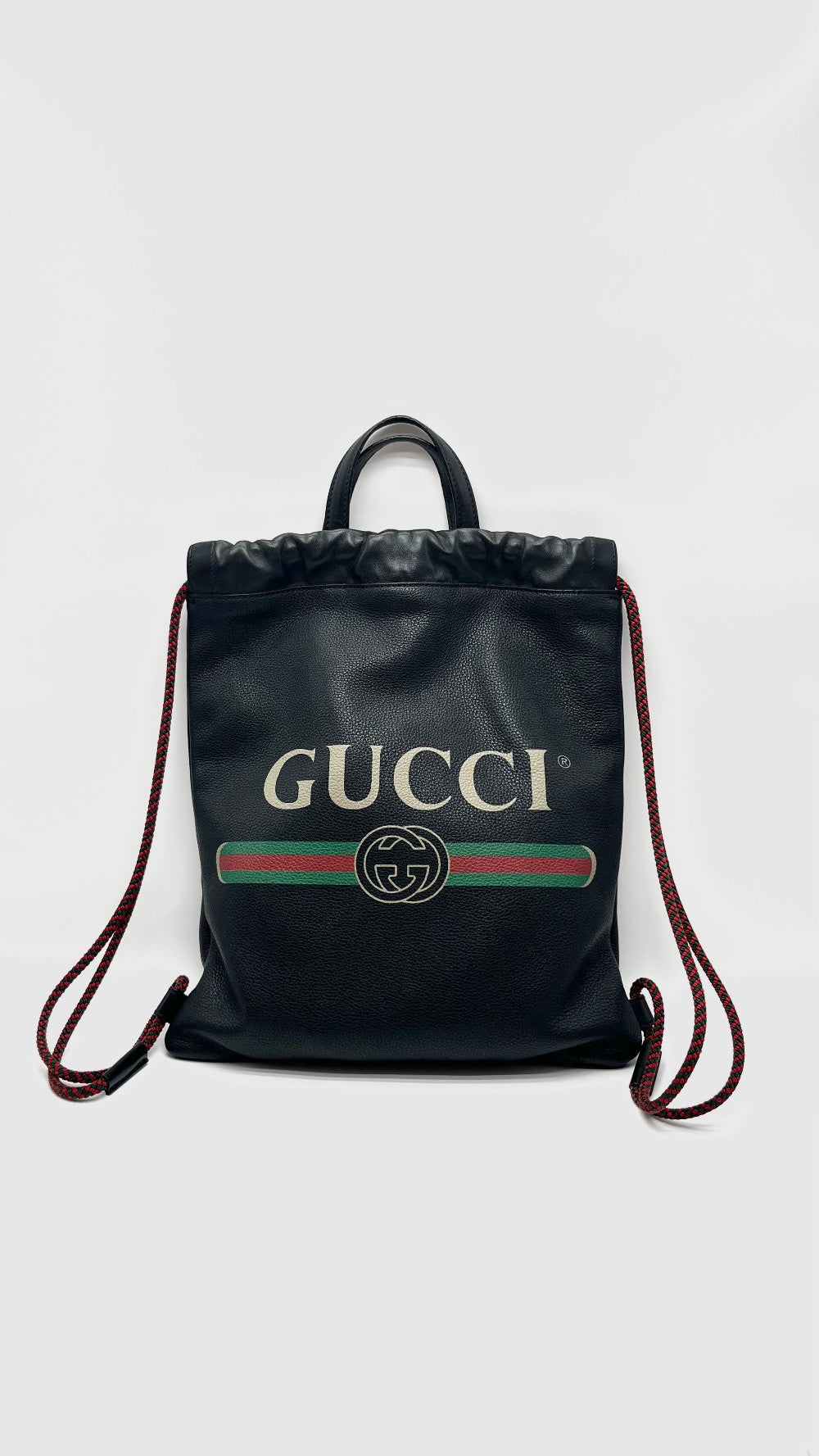 Preowned. Gucci Drawstring Backpack Black Calfskin. 523586|16778