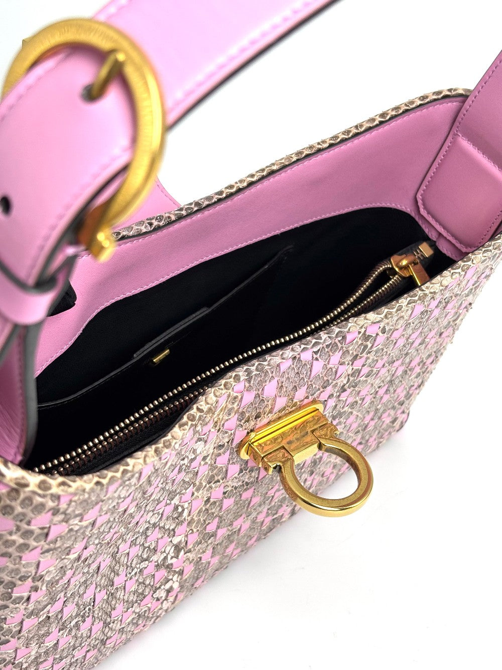 Brand New. Ferragamo Hobo Pink Snakeskin. EZ211462|11945
