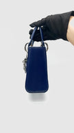 Preowned. Lady dior Mini Lizard Blue With Silver Stone Crystal SHW. 02MA0189|16623