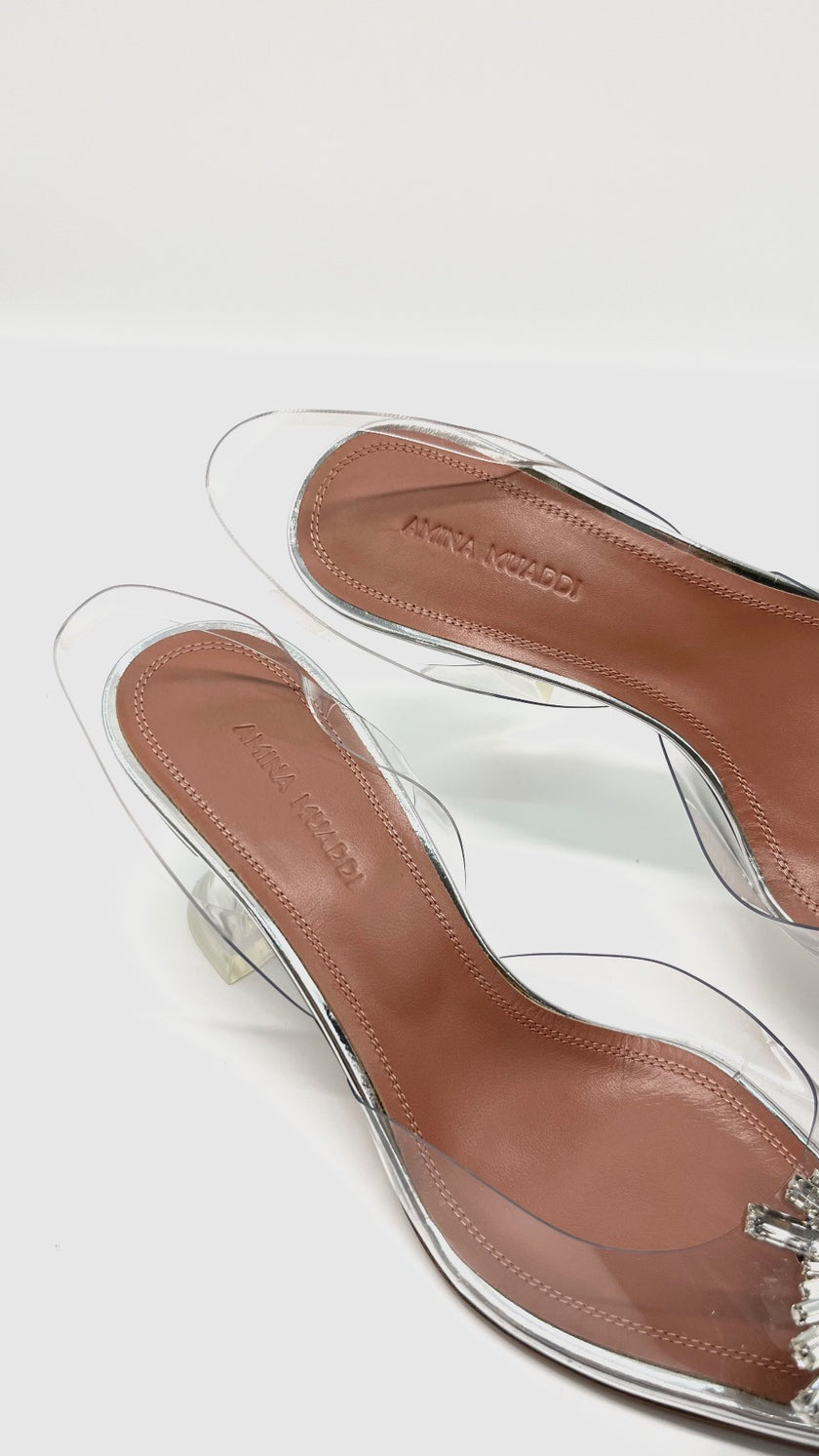Brand New. Amina Muaddi Begum Glass Heel. 36|10623