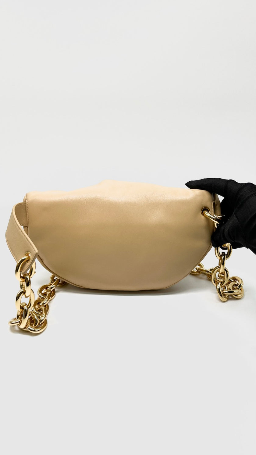 Unused. Bottega Chain Pouch Belt Bag Beige. GHW|13398
