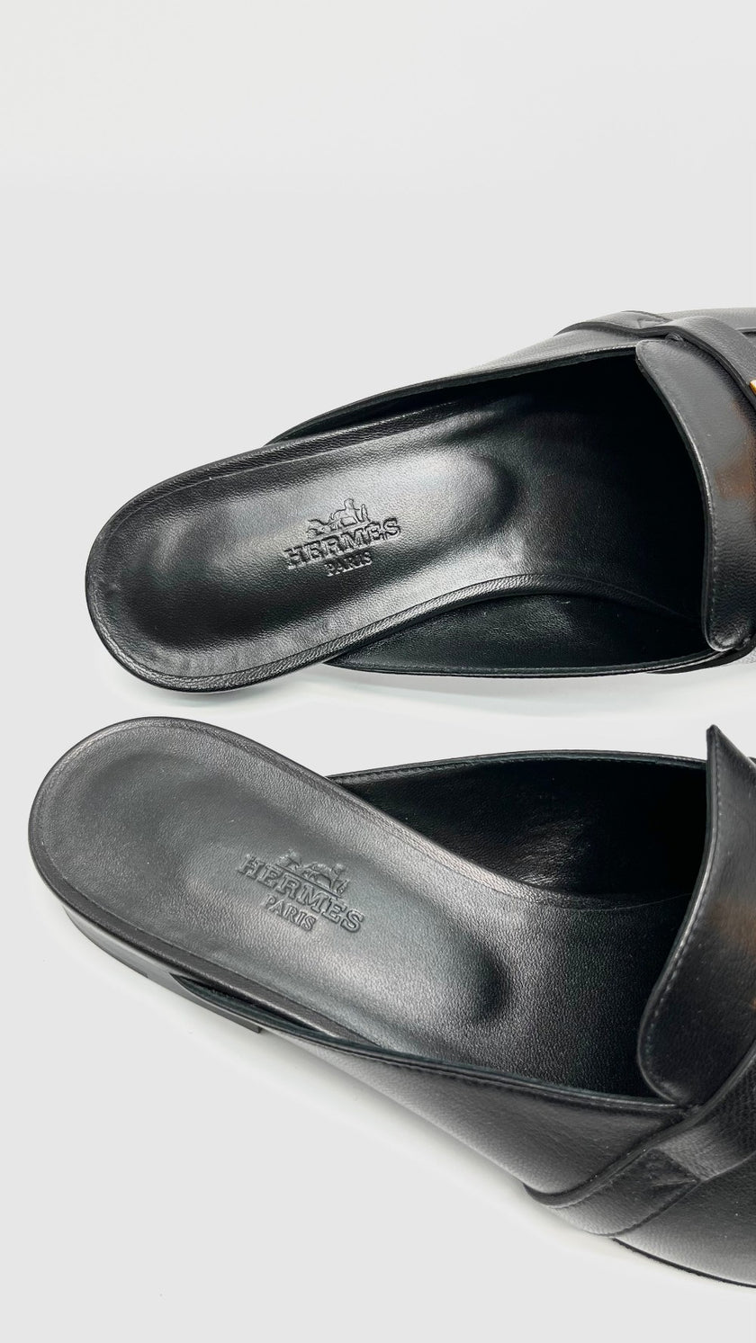 Brand New. Hermes OZ Mule Black RGHW. 38|16183