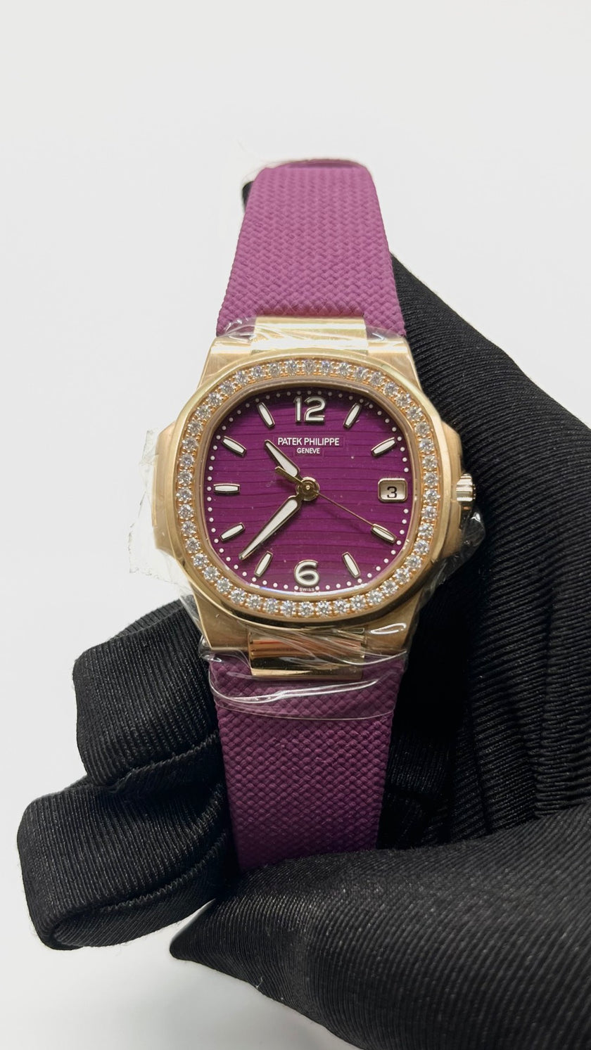 Unused. Patek Lady Nautilus Purple Dial With Diamonds RG Leather Strap 2024 32MM|5739