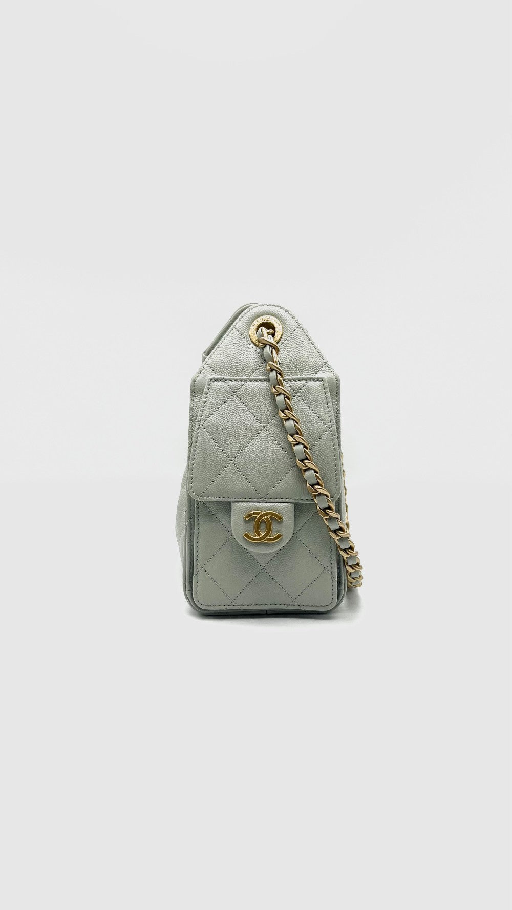 Like New. Chanel C25 Mini Light Green Caviar GHW. CK0UE6LE|16601