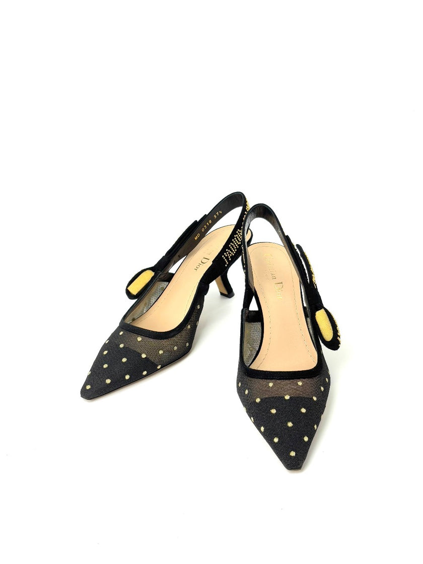 Brand New. Dior Low Heel Slingback Mesh Black. 37.5|7458