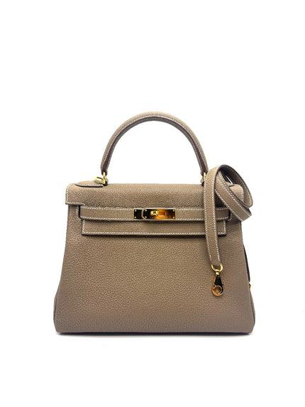 Like New. Hermes Kelly 28 Etoupe Togo GHW. UMU121SC|17310