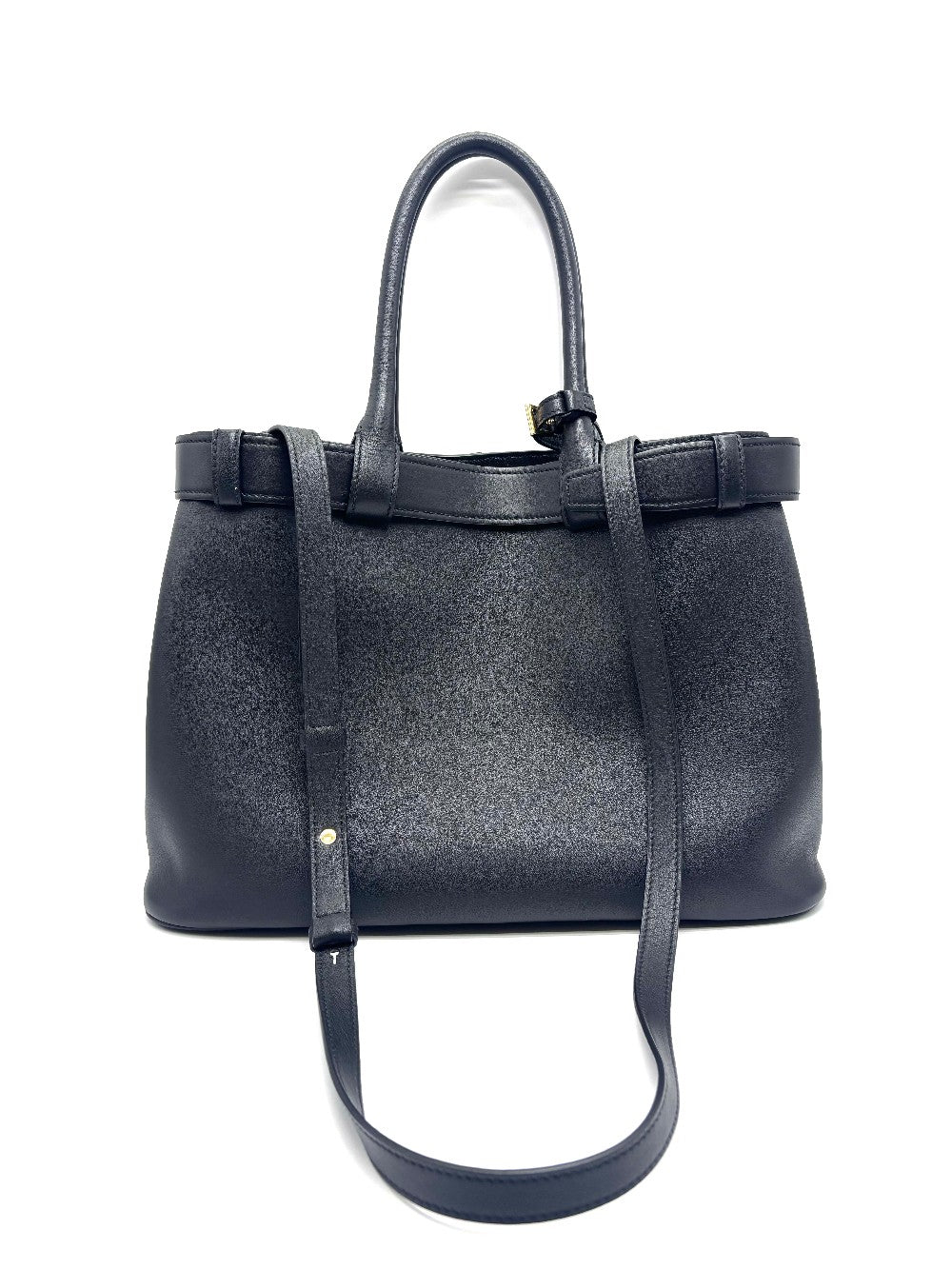 Preowned. Prada Buckle Tote Bag Black Calf SHW/GHW|17430