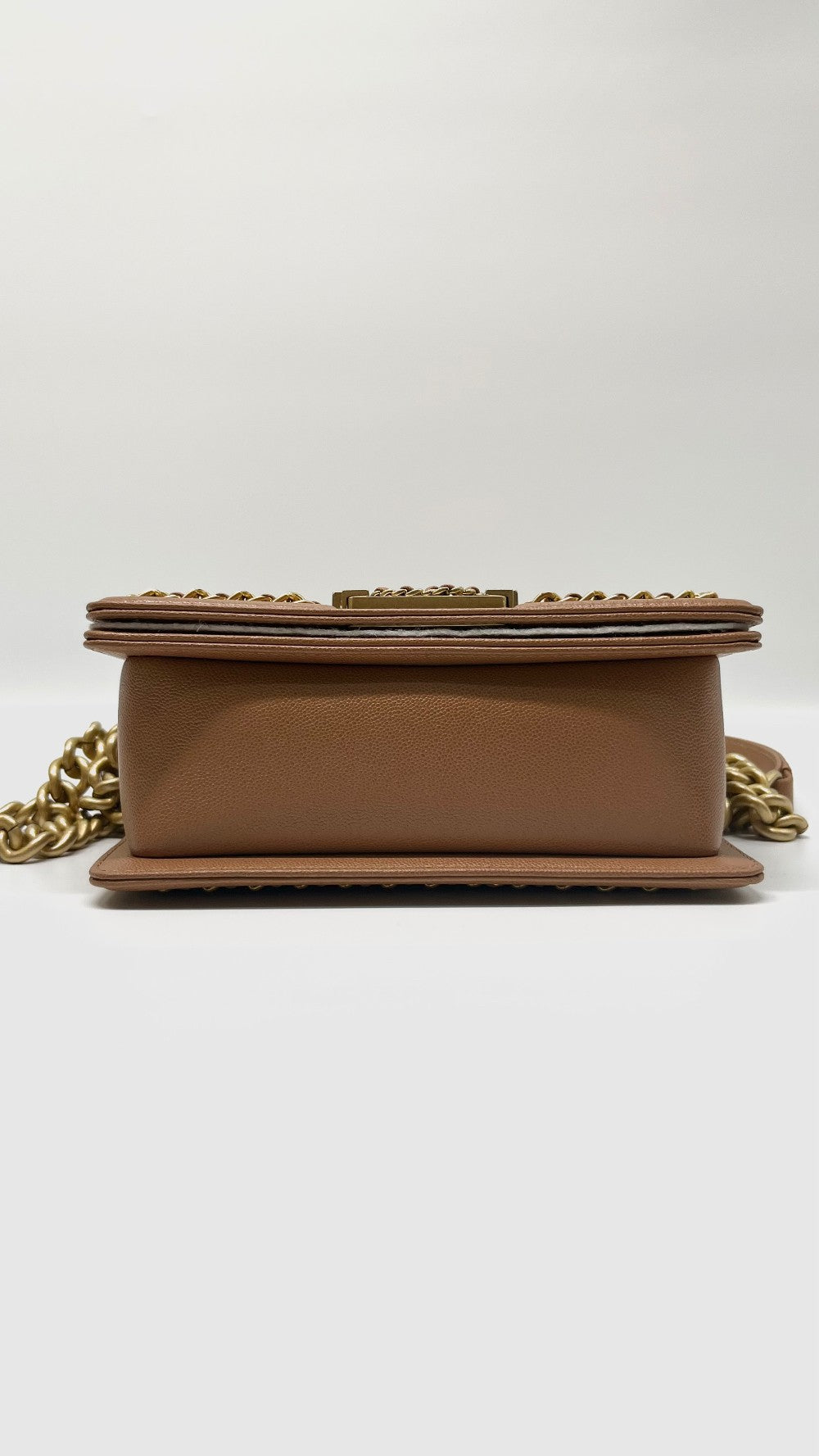 Brand New. Chanel Leboy Small Enchained Dark Beige Caviar GHW. E3K6C2JL|6551