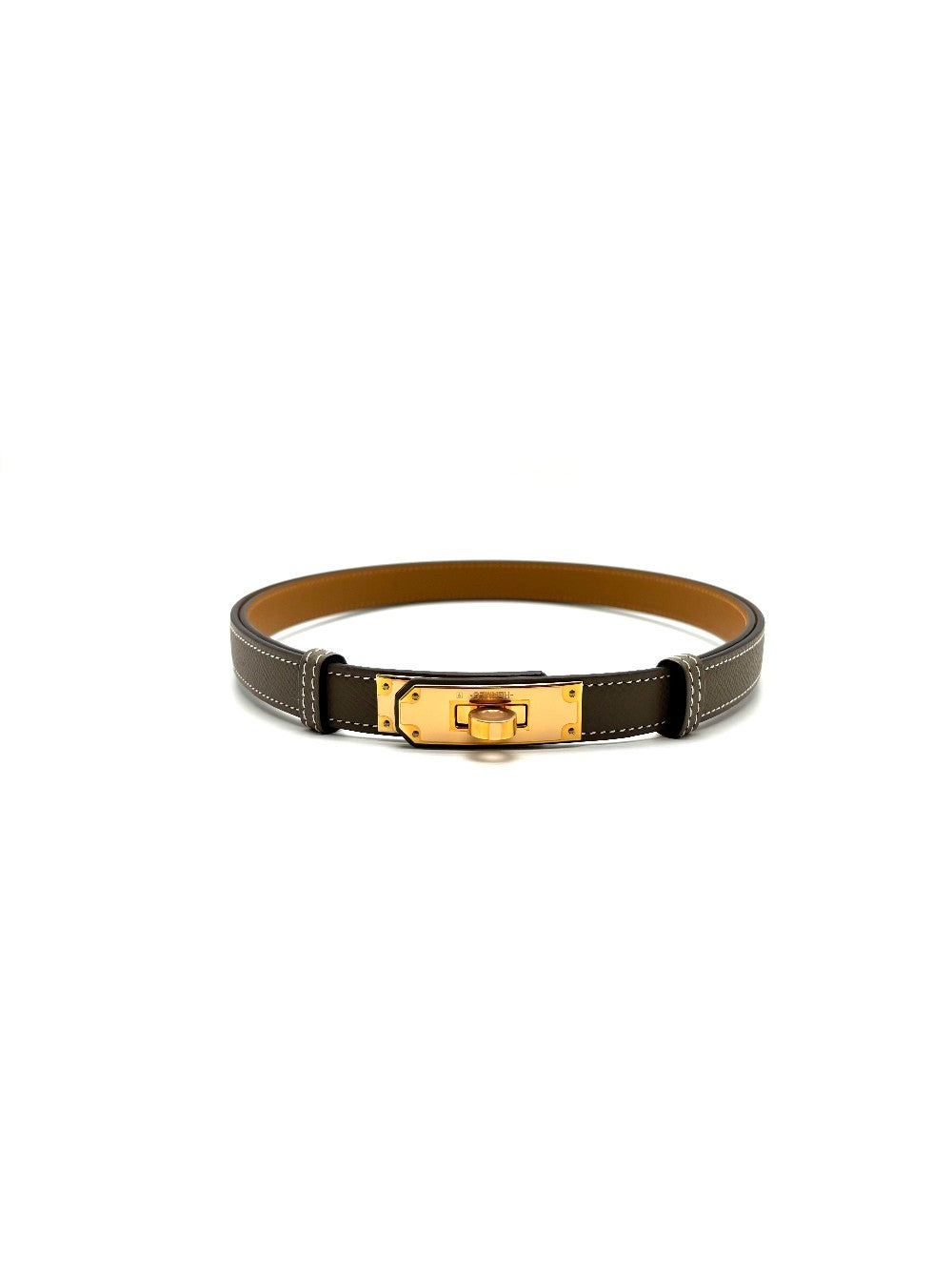 Brand New. Hermes Kelly Belt Etoupe RGHW. KAM440UH|17033