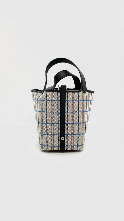 Brand New. Hermes Picotin 18 Broderie Ecru/Noir/Fauve/Bleu PHW. KMZ004MM|15493