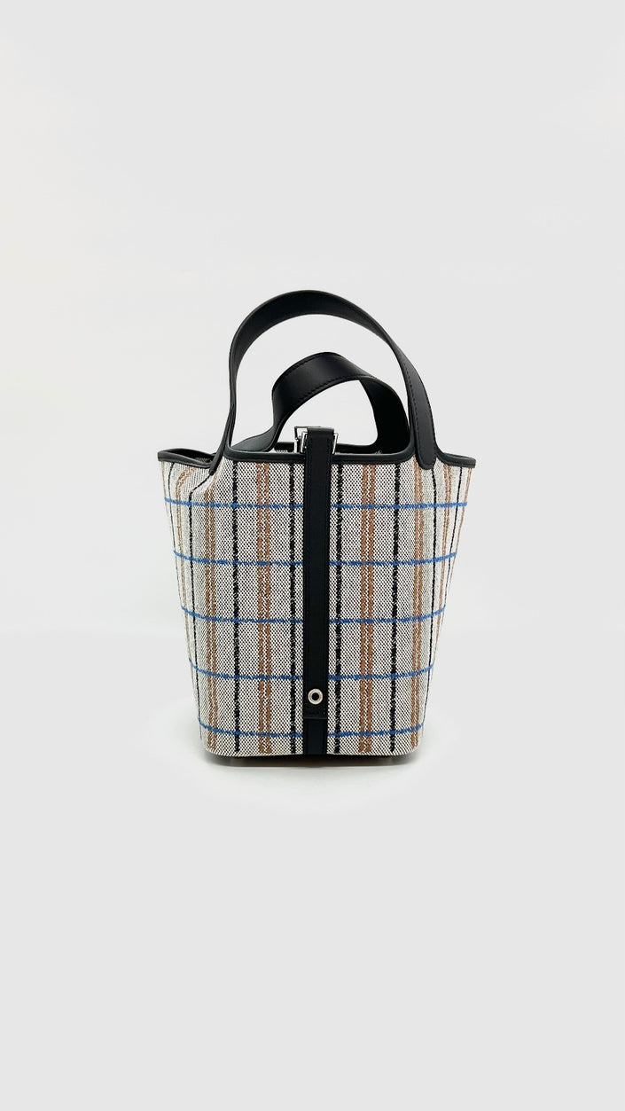 Brand New. Hermes Picotin 18 Broderie Ecru/Noir/Fauve/Bleu PHW. KMZ004MM|15493