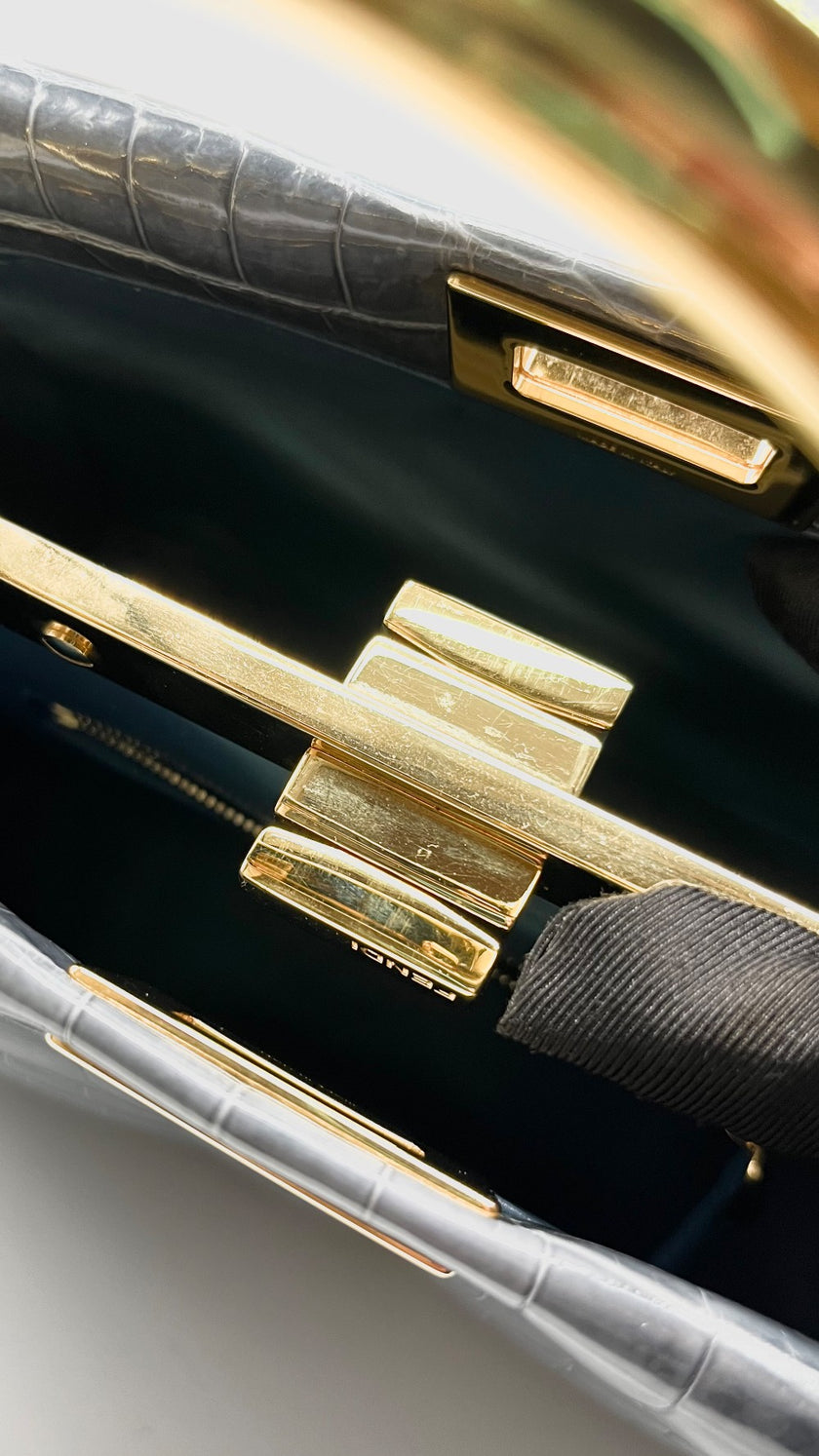 Brand New. Fendi Peekaboo Mini Croc Gray|7853