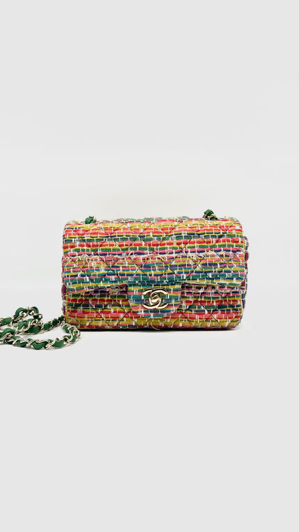 Preowned. Chanel Mini Rectangular Multicolor Tweed Flap. 22148773|13910