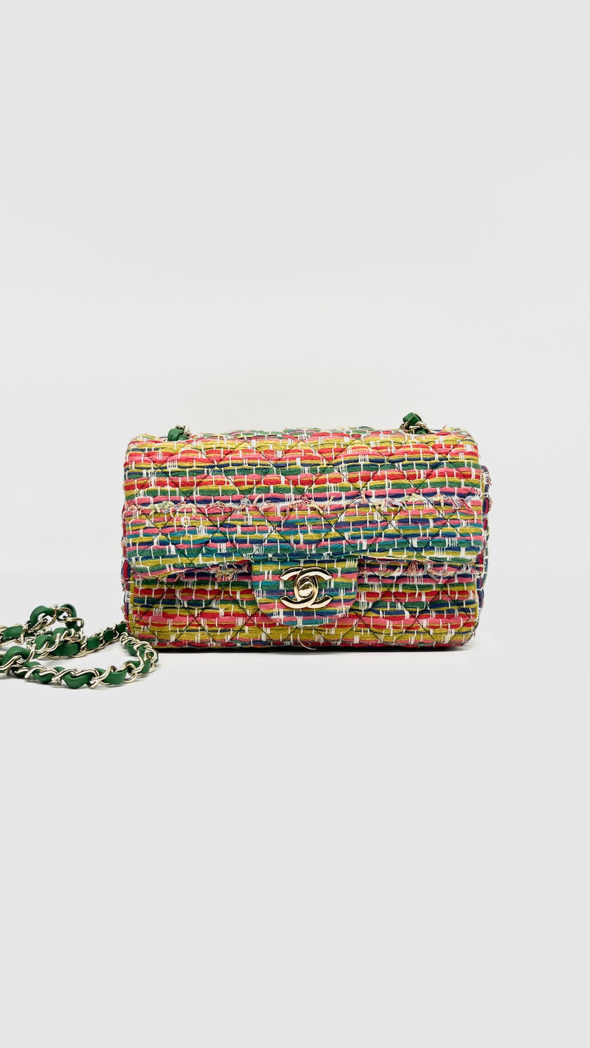Preowned. Chanel Mini Rectangular Multicolor Tweed Flap. 22148773|13910