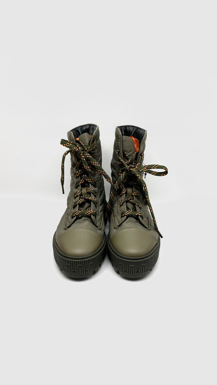 Brand New. Hermes Fresh Ankle Boots Khaki/Orange Nylon. 38|14928