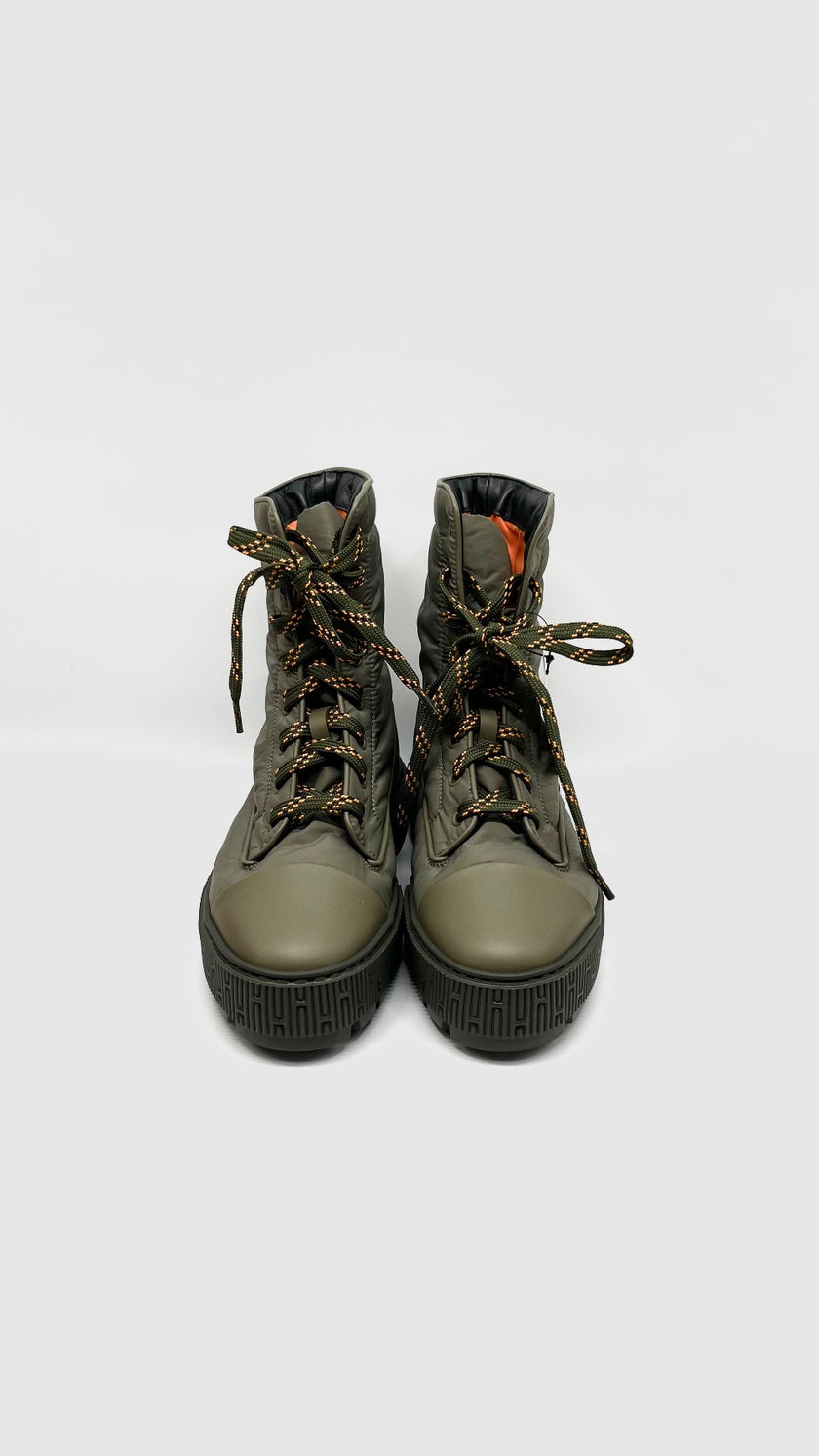 Brand New. Hermes Fresh Ankle Boots Khaki/Orange Nylon. 38|14928