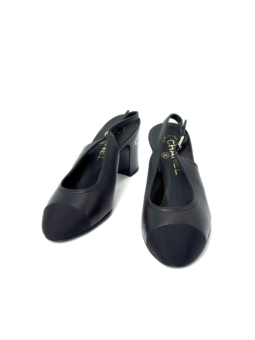 Brand New. Chanel Slingback Black Low Heel. 36|7660