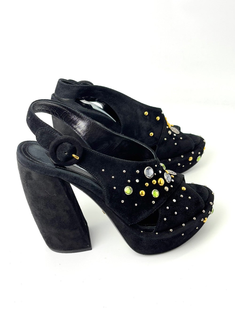 Preowned. Prada Block Heel Sandals Suede. 37|7438