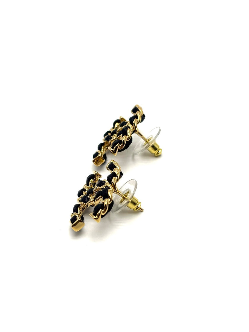 Brand New. Chanel CC Logo Studs Earrings Black GHW|17092