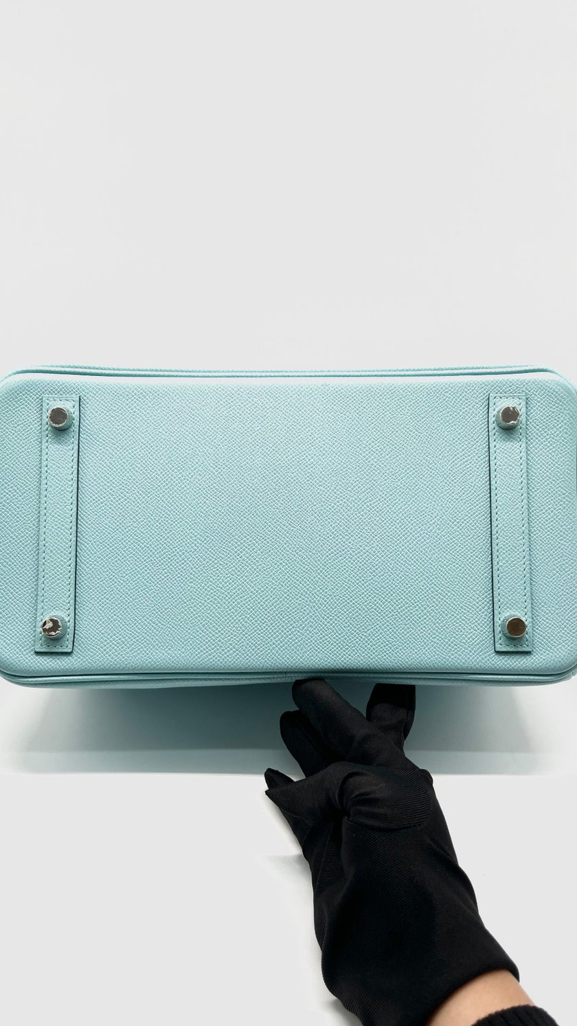 Preowned. Hermes Birkin 30 Blue Atoll Epsom PHW. TBY011KX|15225