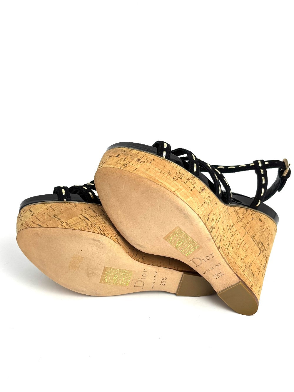 Preowned. Dior Antica Wedge Black Suede&Patent. 36.5|12895