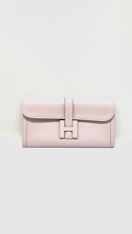 Like New. Hermes Jige Clutch Swift Mauve Pale. UBY303GY|13560