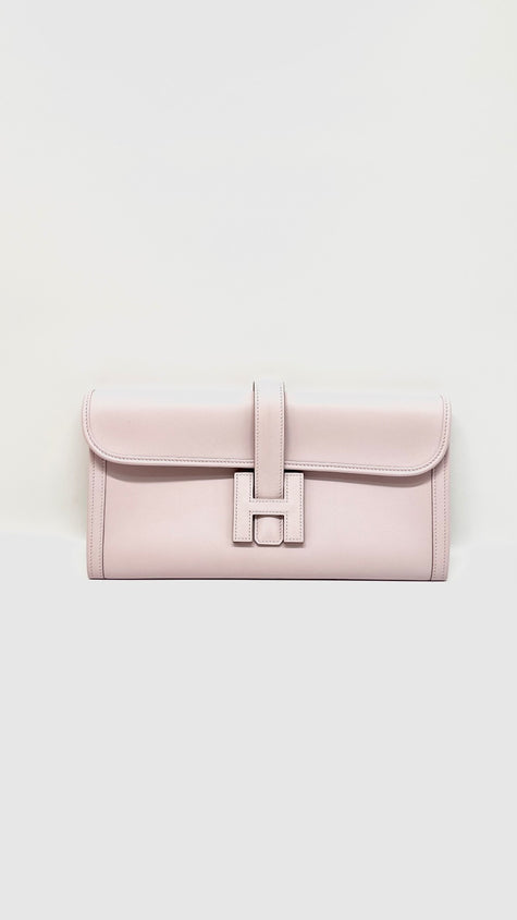 Like New. Hermes Jige Clutch Swift Mauve Pale. UBY303GY|13560
