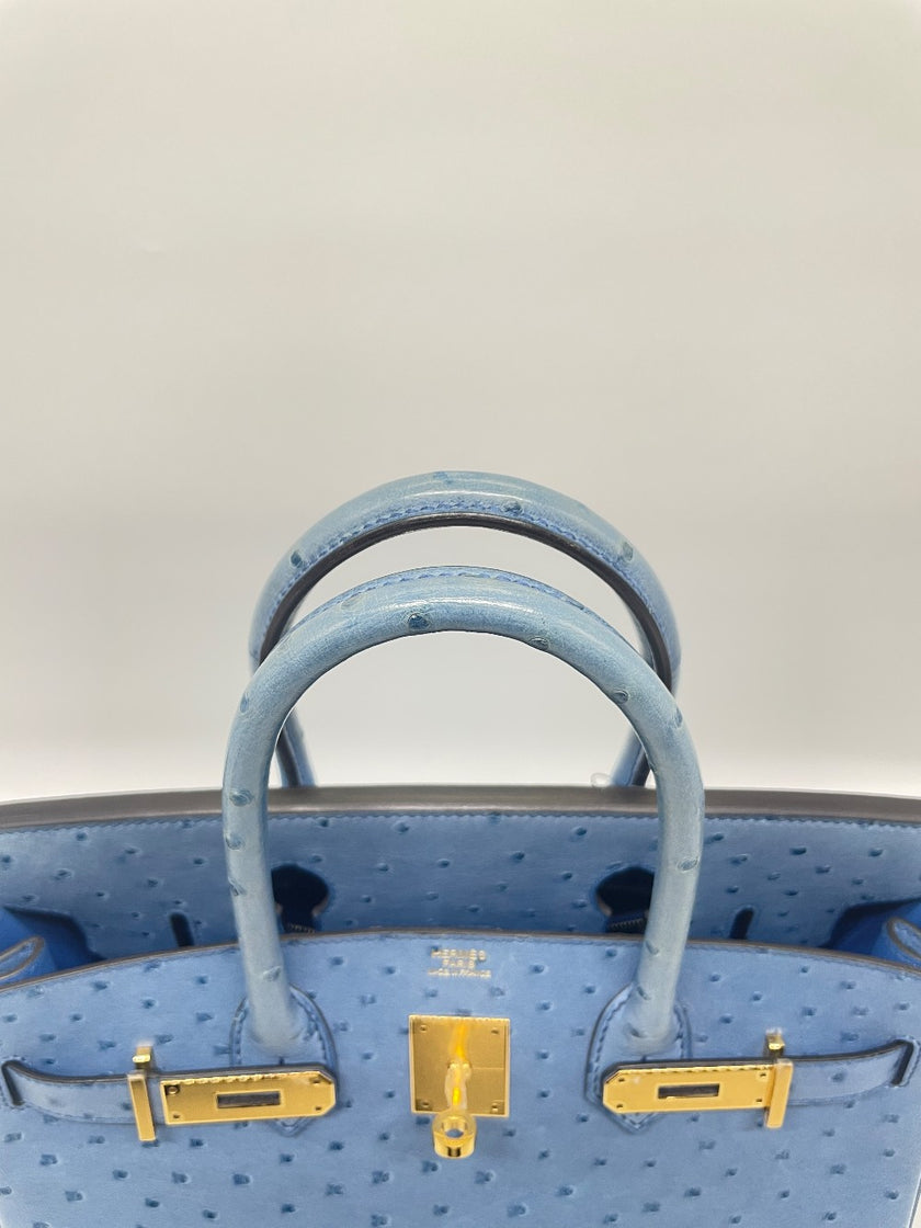 Preowned. Hermes Birkin 30 Blue Mykonos Ostrich GHW. DSA278CA|13195