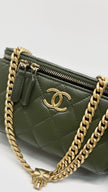 Preowned. Chanel Vanity Pearl Crush Olive Green Calfskin GHW. CL931NNJ|13807