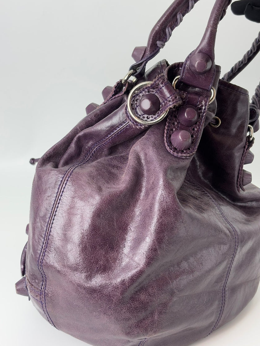 Preowned. Balenciaga Pompom Hobo Violet. 115748-3444|6419